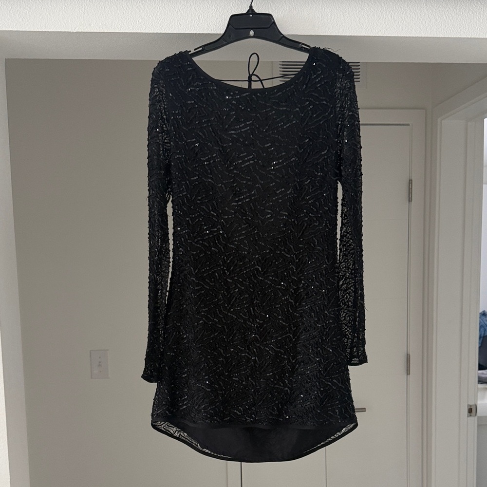 Guess by Marciano Seductive black sheer and sequins very low back dress L